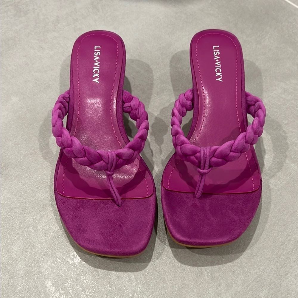 Women's Purple Braided Suede Kitten Heel Sandals